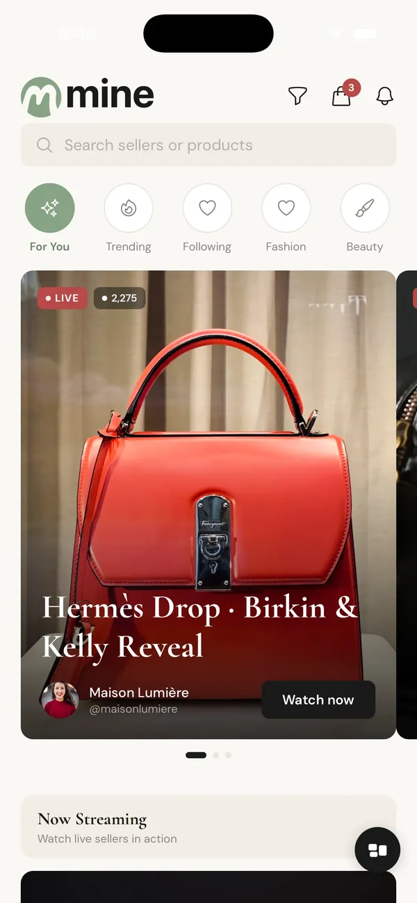 Mine: the live-shopping feed